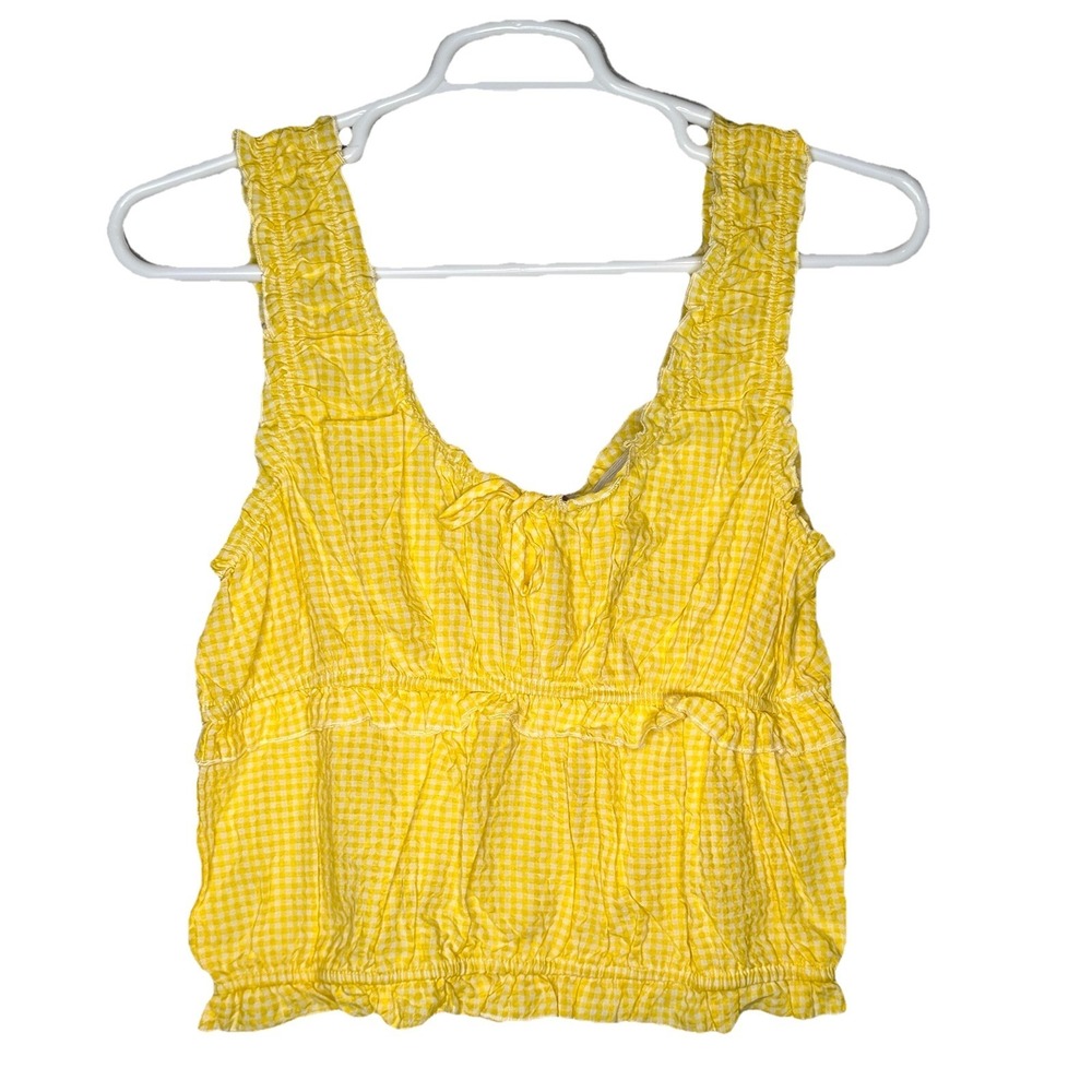 Lotus & Lavender Yellow Gingham Festival Crop Tank‎ Ruffle Bow Front Top XL